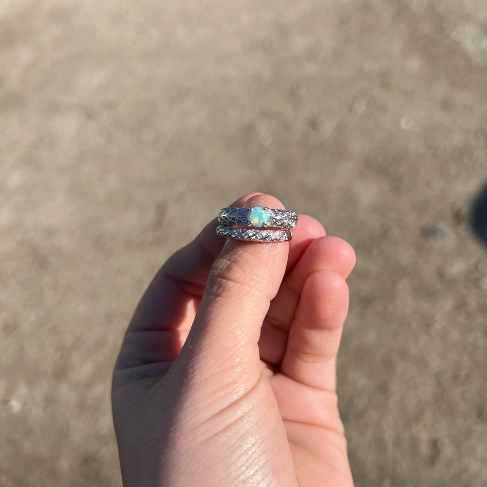 Lab Grown Pale Green Fire Opal Ring